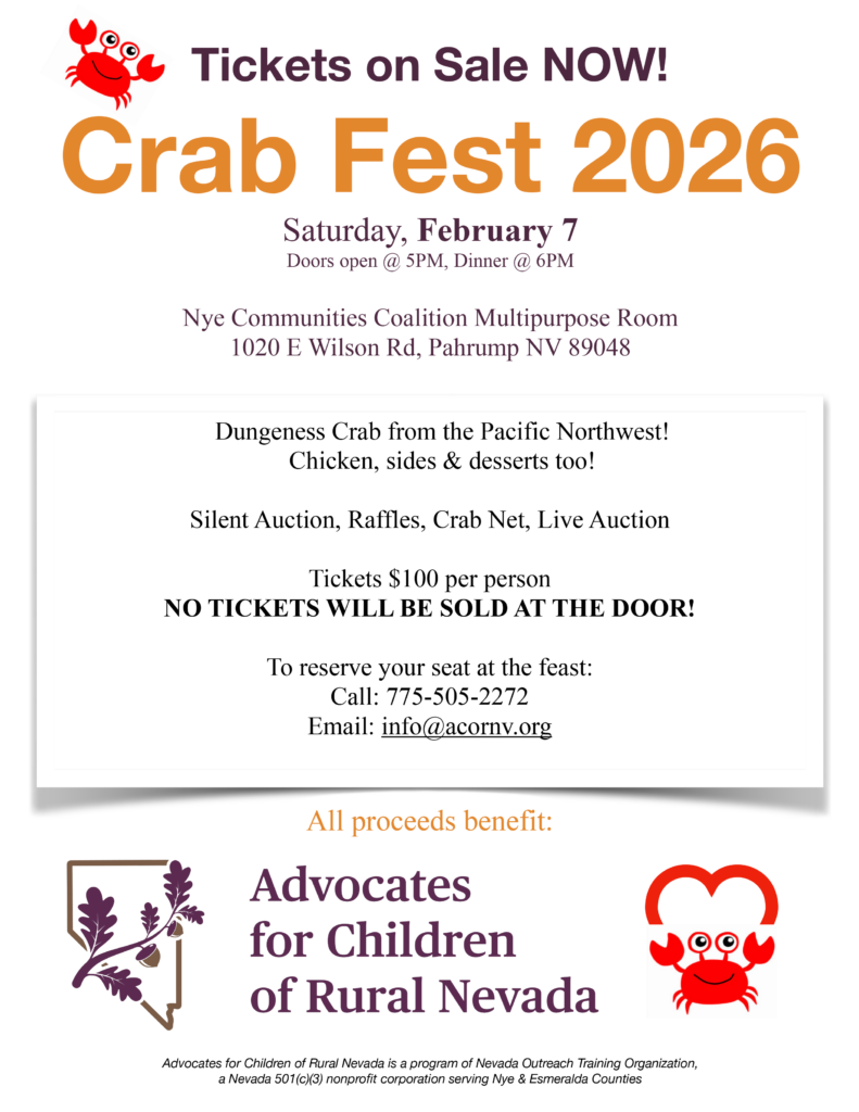Event No. 25 終末セール中 2万→15500円 Tickets Now on Sale for 2026 Crab Fest Benefiting ACORN - Pahrump